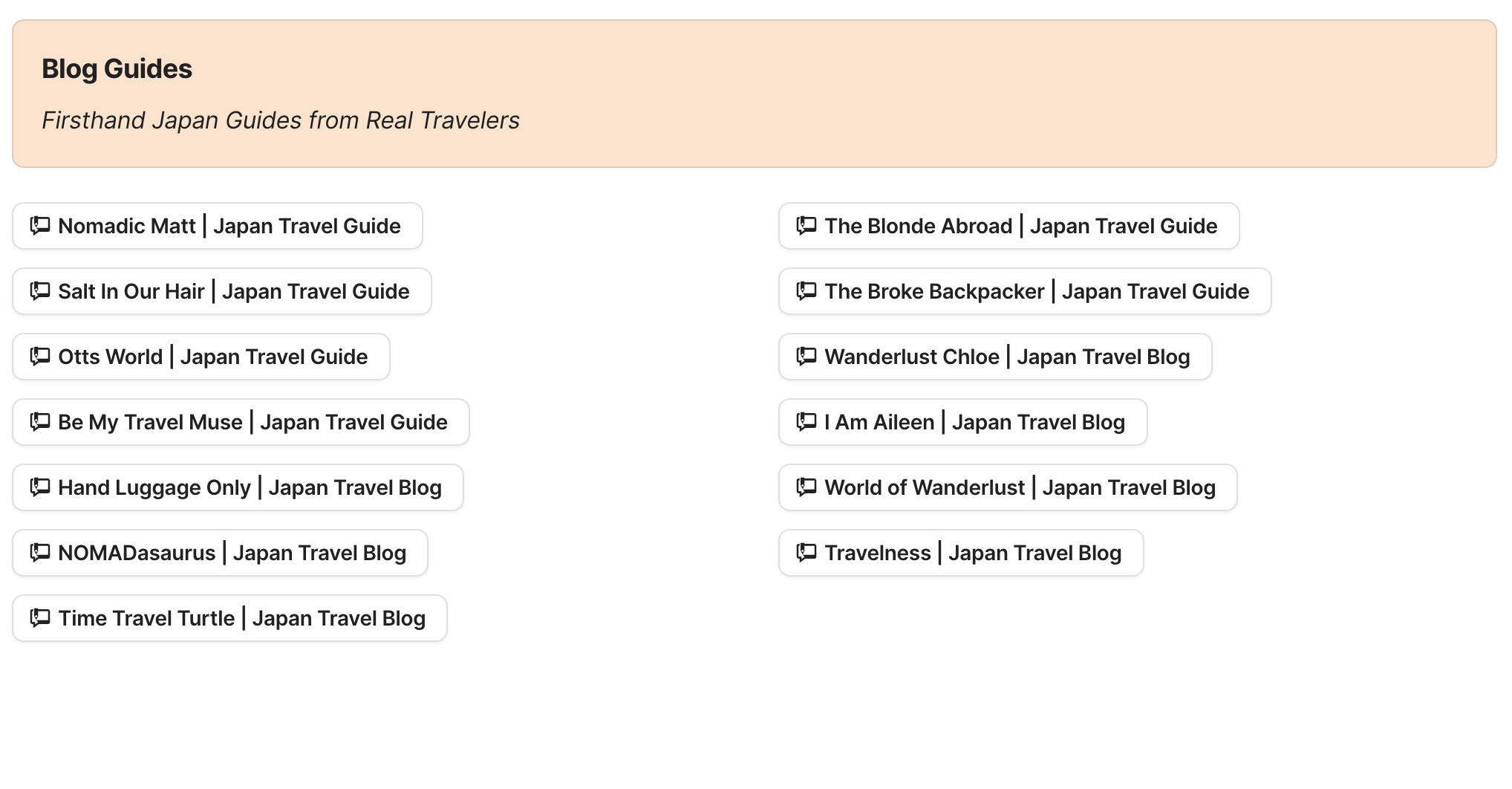 Preview of blog guides section in Japan Travel Research by Feral Travel